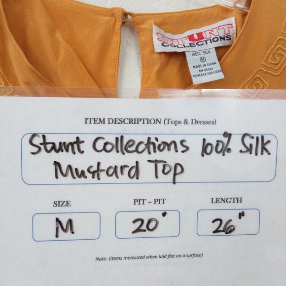 Stunt Collection Mustard 100% Silk Embroidered Top - Picture 12 of 13